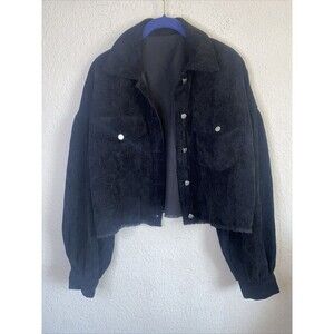 Womens Corduroy Jacket black Crop Cut Off Grunge Balloon y2k 90s raw hem